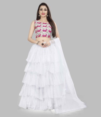 Divastri Embroidered Semi Stitched Lehenga Choli(White)