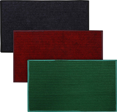 KUBER INDUSTRIES Microfiber Door Mat(Maroon & Green & Grey, Free, Pack of 3)