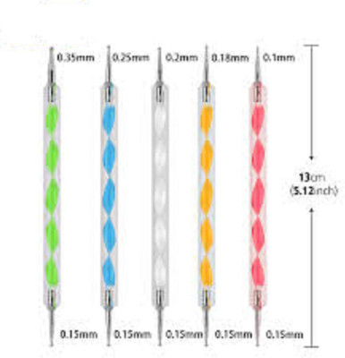BARBERPROFESSIONAL  Dual Sided Nail Art Design Dotting Painting Drawing UV Pen Tools Set Kit  (5 IN 1)..(Multishaded)