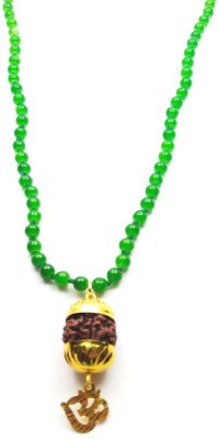 Raviour Lifestyle Raour Liftyle Mahadev Shiva Om Rudraksha Pendant With Green Hakik Agate 108 beads Mala For Mahadev Blessing Agate Dori Chain