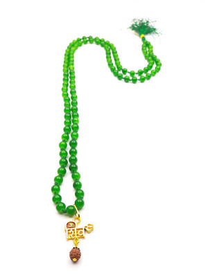 Raviour Lifestyle Lord Shiv Mahakal Mahadev Bholenath Trishul Pendant With Green Hakik Agate 108 beads Mala For Blessing Of Lord Shiv And Prosperity Agate Dori Chain