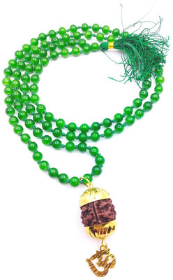 Raviour Lifestyle Raour Liftyle Mahadev Shiva Om Rudraksha Pendant With Green Hakik Agate 108 beads Mala For Mahadev Blessing Agate Dori Chain
