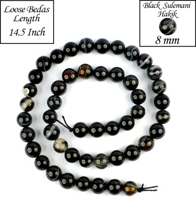 REIKI CRYSTAL PRODUCTS Black Botswana Agate Natural Crystal - Stone/Beads / Gemstone 8mm Round Loose Beads in String for Making Necklace/Jewelry / Bracelet/Mala (BA81) Agate Crystal Chain