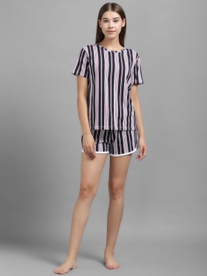 KOTTY Women Striped Multicolor Top & Shorts Set