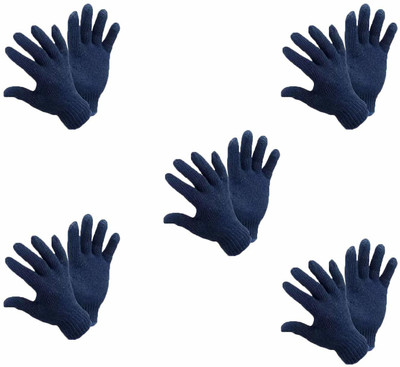 RBGIIT RBC5A9 Industries Metal/Wood Reusable Washable Cotton Knitted Hand Safety Work Gloves - Pack of 5 Pairs (Blue) Kevlar  Safety Gloves(Pack of 10)