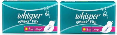 Whisper Maxi fit 8 Pads L Wings Sanitary Pad (Pack of 2) Sanitary Pad(Pack of 16)
