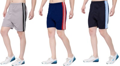 Zonecart Striped Men Dark Blue, Grey, Light Blue Gym Shorts