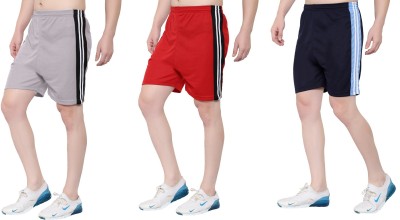 Zonecart Striped Men Dark Blue, Red, Grey Gym Shorts