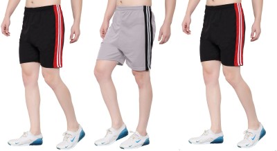 Zonecart Striped Men Black, Black, Grey Gym Shorts