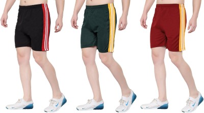 Zonecart Striped Men Maroon, Green, Black Gym Shorts