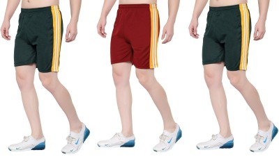 Zonecart Striped Men Maroon, Green, Green Gym Shorts