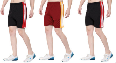 Zonecart Striped Men Black, Maroon Gym Shorts