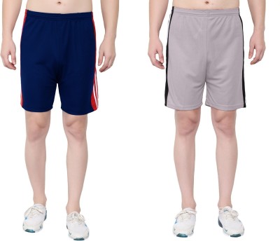 Zonecart Striped Men Grey, Light Blue Gym Shorts