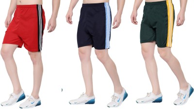 Zonecart Striped Men Green, Dark Blue, Red Gym Shorts