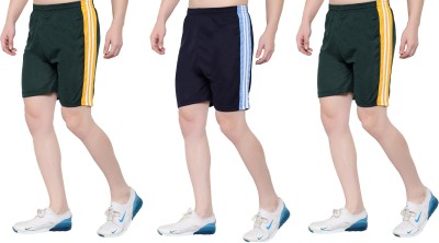 Zonecart Striped Men Green, Green, Dark Blue Gym Shorts