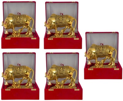 SMILES GIFT SMILES GIFT Gold Kamdhenu Cow Statue Oxidized Finish with Luxury Velvet Box Packing Set Of 5 Piece (Showpiece, Diwali Gift, Diwali Puja Idol, Great Idea Kamdhenu Cow Gift) Decorative Showpiece  -  22 cm(Brass, Silver)