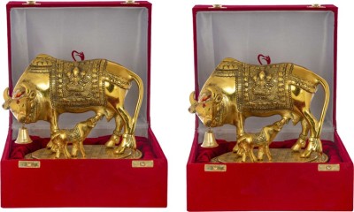 SMILES GIFT SMILES GIFT Gold Kamdhenu Cow Statue Oxidized Finish with Luxury Velvet Box Packing Set Of 5 Piece (Showpiece, Diwali Gift, Diwali Puja Idol, Great Idea Kamdhenu Cow Gift) Decorative Showpiece  -  22 cm(Brass, Silver)