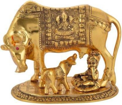 Delhi Gift House Cow With Calf Decorative Showpiece - 22 cm (Aluminium, Gold) Decorative Showpiece  -  18 cm(Aluminium, Gold)