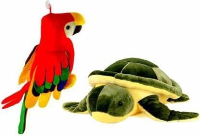 LABATHWAYS Musical Parrot, Red (20cm) & Tortoise Fur Cloth Soft Toy Turtle, 30cm (Green & Yellow) - 30 cm (Green, Yellow)  - 30 cm(Multicolor)