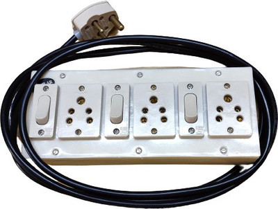 PooJay Enterprises PooJay-Assembled PVC Extension Box/Junction Box/Spike Guard with Anchor and 5Meter Cable 3  Socket Extension Boards(White, 5 m)