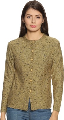 CLAPTON Self Design Round Neck Casual Women Gold Sweater