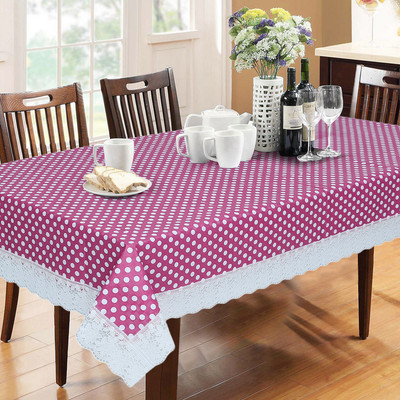 Dakshya Industries PVC 6 Seater Polka Table Cover(Pink, White)