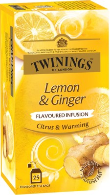 TWININGS Lemon and Ginger, Warming Ginger Spice and Zesty Lemon Flavour Lemon, Ginger Infusion Tea Bags Box(25 Bags)