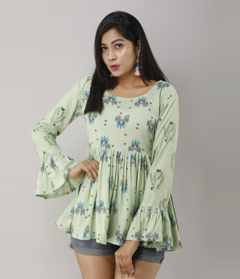 Mialo fashion Party 3/4 Sleeve Embellished Women Light Green Top