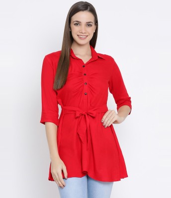 Grozis Casual Regular Sleeve Solid Women Red Top