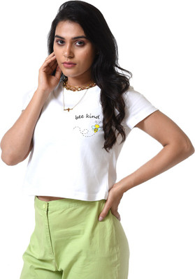 BLOOPERS Casual Half Sleeve Printed Women White Top