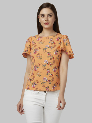 PARK AVENUE Casual Half Sleeve Floral Print Women Orange Top