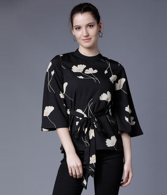 Tokyo Talkies Casual Flared Sleeve Printed Women Black, Beige Top