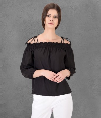 Oomph! Casual Bishop Sleeve Solid Women Black Top