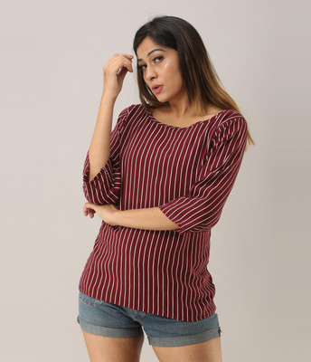Surhi Casual Regular Sleeve Striped Women Maroon Top