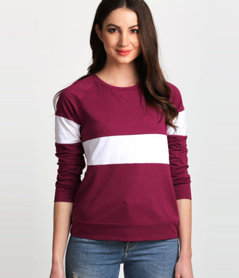 Aelomart Casual Regular Sleeve Color Block Women White, Maroon Top