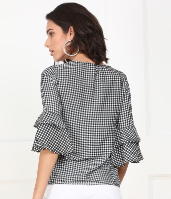 Tokyo Talkies Casual Layered Sleeve Checkered Women White, Black Top