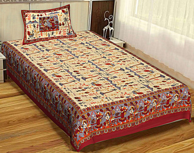 Rangun 144 TC Cotton Single Printed Flat Bedsheet(Pack of 2, Red)