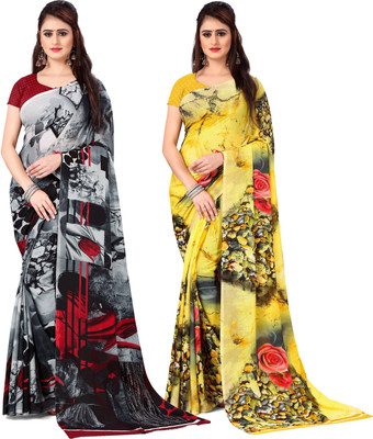kashvi sarees Printed Daily Wear Georgette Saree(Pack of 2, Multicolor)