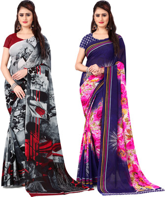 ANAND Printed Daily Wear Georgette Saree(Pack of 2, Multicolor)