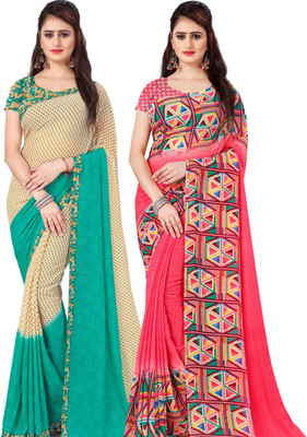 kashvi sarees Printed Daily Wear Georgette Saree(Pack of 2, Multicolor)