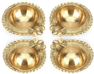 Fashion Bizz Brass Akhand Diwali Kuber Deepak On StandDiyas Table Diya Brass (Pack of 4) Table Diya Set(Height: 0.5 inch)