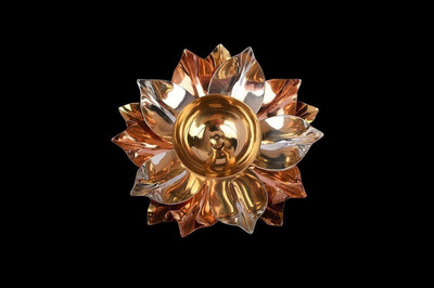 Mahashakti Mahashakti Brass Lotus Kuber Diya With Glass Base For Puja Home Décor-5 Inch Copper, Brass Table Diya Brass, Copper Table Diya(Height: 1.5 inch)
