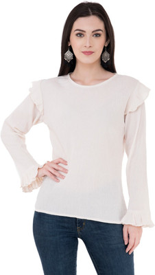 SAAKAA Casual Full Sleeve Solid Women Beige Top