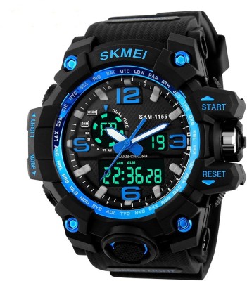 SKMEI 1155-BL-RMS KMEI 1155 BLACK-BLUE DIAL SPORT ANALOG Premium Quality Stylist Analog-Digital Watch  - For Men
