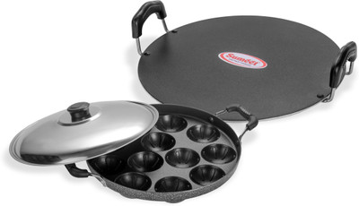 Sumeet Nonstick Insta Combo Set (Saral Tawa 30.5cm Dia + Grill Designer Appam Patra With S.S. Lid -7pcs) Non-Stick Coated Cookware Set(Aluminium, 1 - Piece)