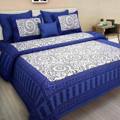 Diva Collection Cotton Double Flat 150 TC Jaipuri Prints Bedsheet(Pack of 1, Blue)