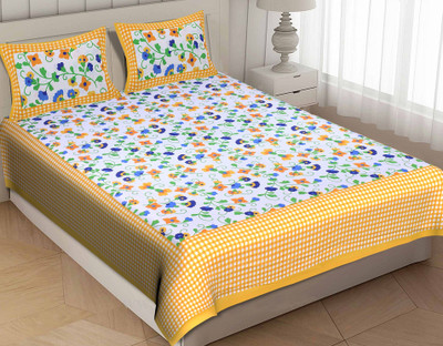 WAR TRADE 104 TC Cotton Double Printed Flat Bedsheet(Pack of 1, Multicolor)