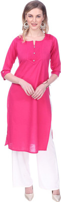 Jevi Prints Women Solid Straight Kurta(Pink)