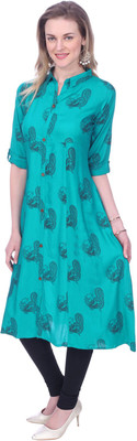 Jevi Prints Women Printed A-line Kurta(Green)