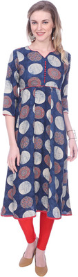 Jevi Prints Women Printed Flared Kurta(Blue)